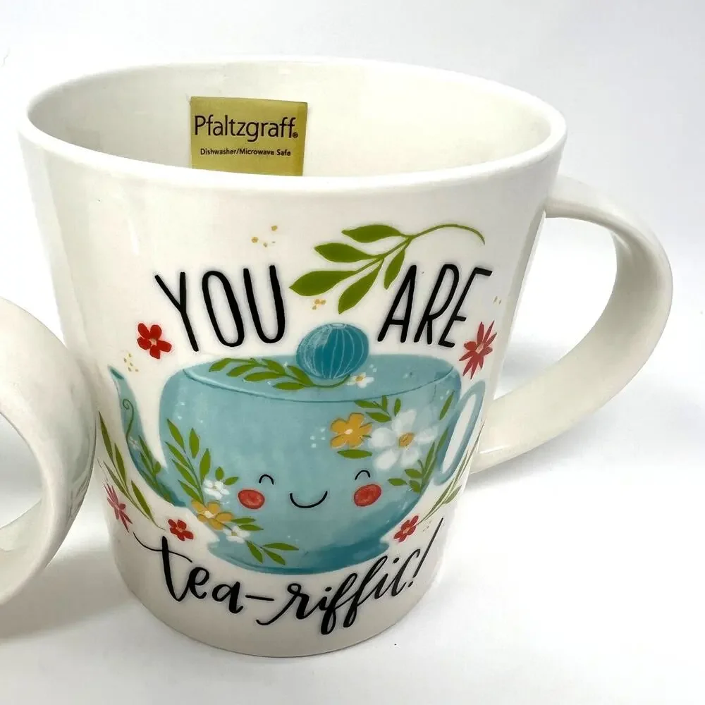 Pflatzgraff Mugs You Are Teariffic Pair of 18oz Porcelain Cups New w/ Tags Gift - Picture 5 of 10